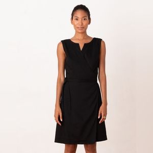 Aday Wind Down black linen wrap mini dress — great travel LBD